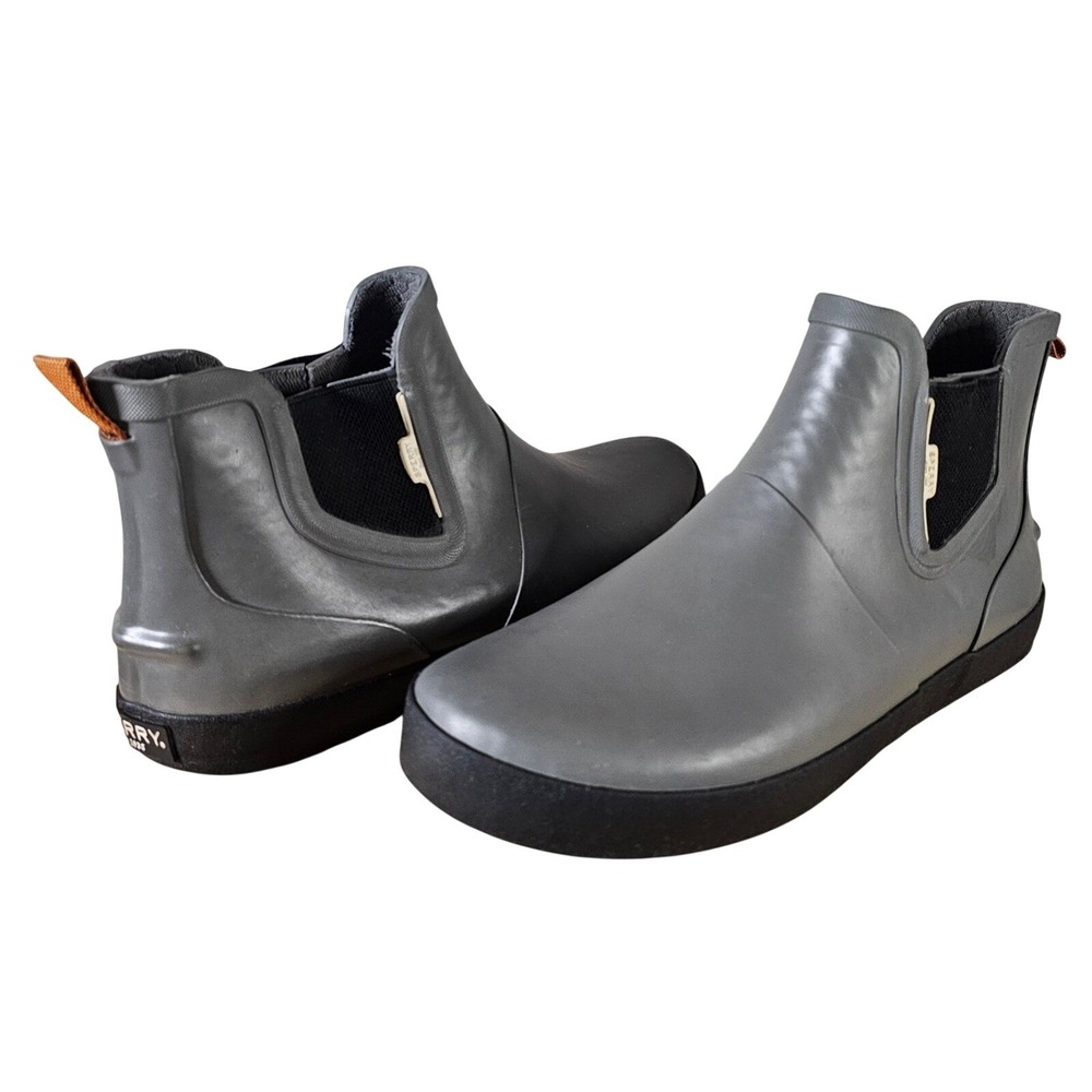 Sperry STS14107 Waterproof Rubber Chelsea Rain Boots Grey Black Men's Size 8M